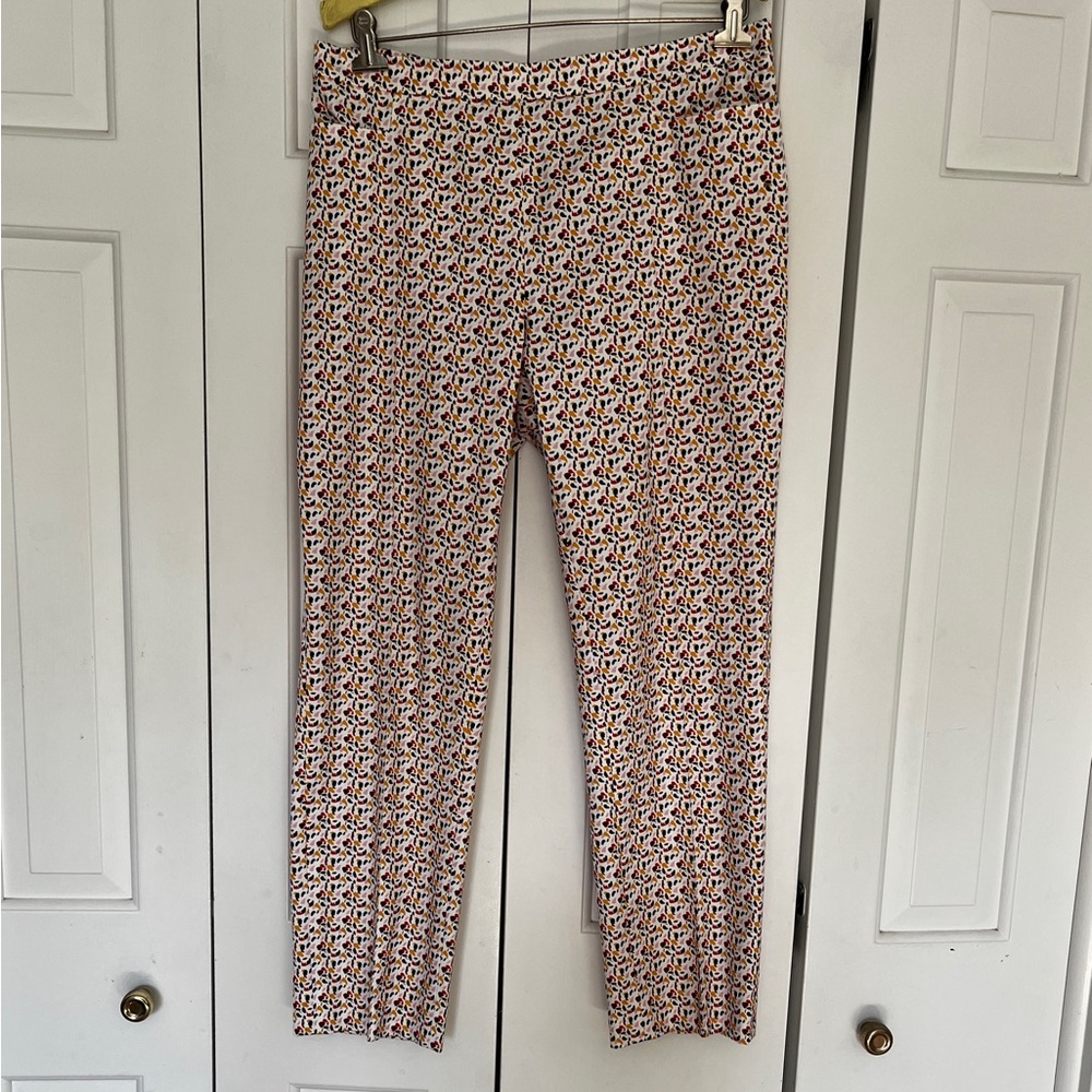 Akris Punto Blue and Red Ankle Cropped Pants with Geometric Design